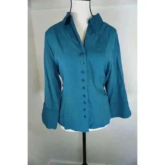 Joanna Petite Button-Up Blouse - Teal/PL - Picture 1 of 12